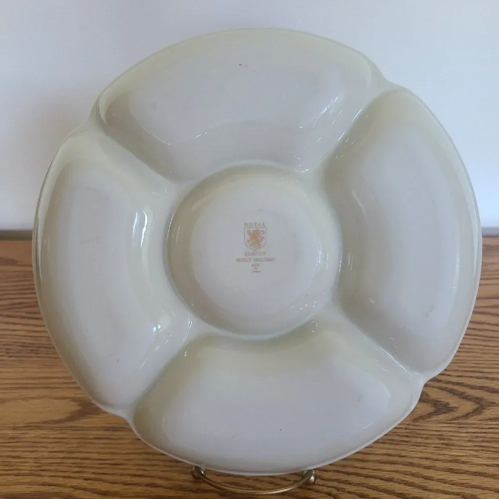 Vintage Royal Limited Holly Holiday Five Part Relish Appetizer Tray Christmas